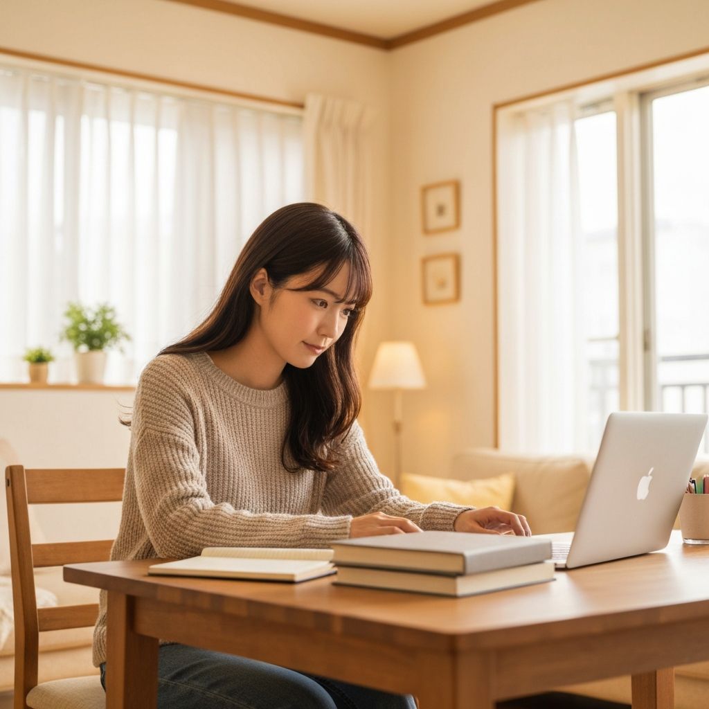 女性が自宅でPCを使って学んでいる様子
